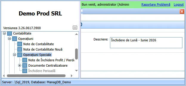 Nota de închidere de lună: 707 / 121 și 4427 / 4423